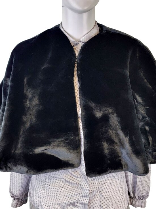 Vintage 70s Black Faux Fur Cape Jacket Women One Size Formal Coat Wrap Winter - Picture 1 of 12